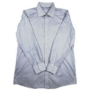 Eton Slim Fit Dress Shirt Mens 17 43 White Navy Geometric Medallion Print Cotton